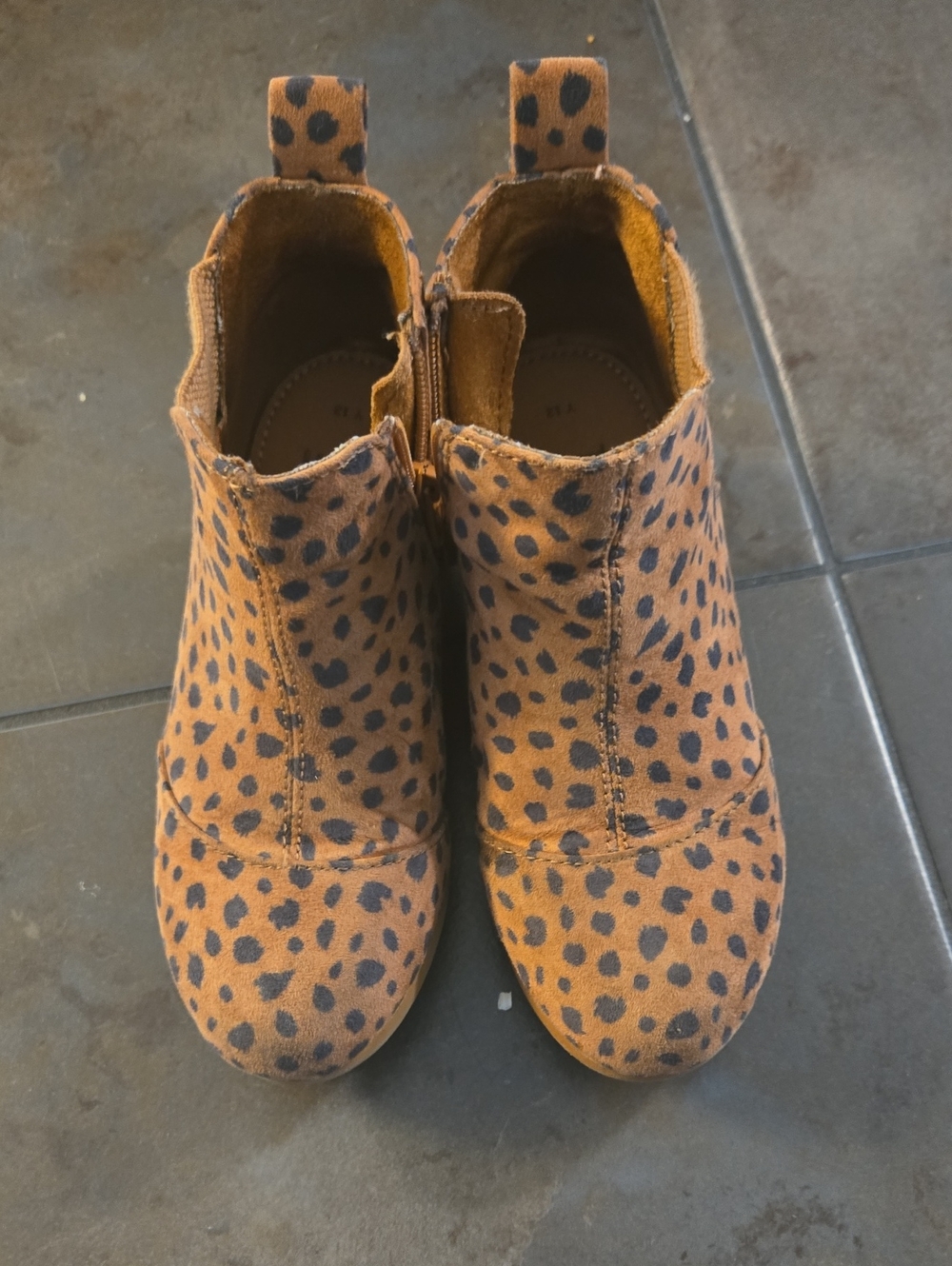Toms Youth 12 Leopard Print Ankle Boots - Tan
